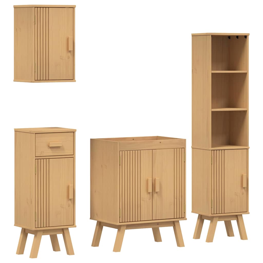 Badeværelsessæt 4 Pcs Brun 114 X 43 X 73.5 Cm Massivt Fyrretræ - Billede 2