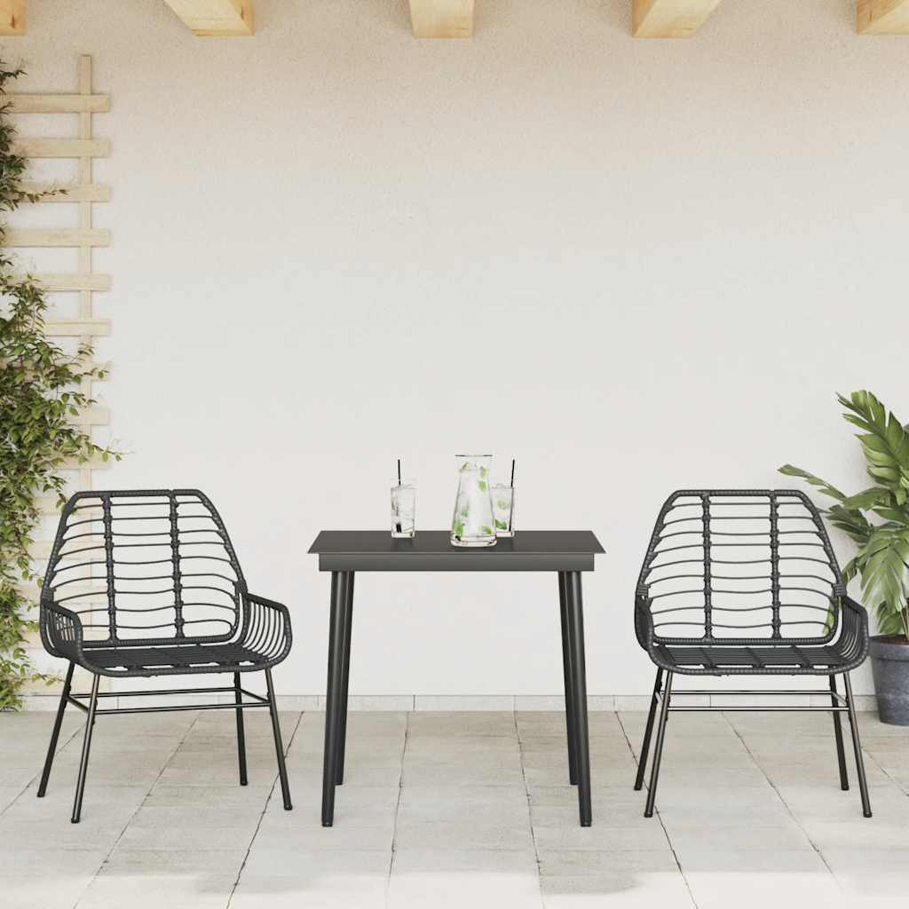 5 Dele Spisebordssæt Til Haven M. Hynder Polyrattan Glas Sort