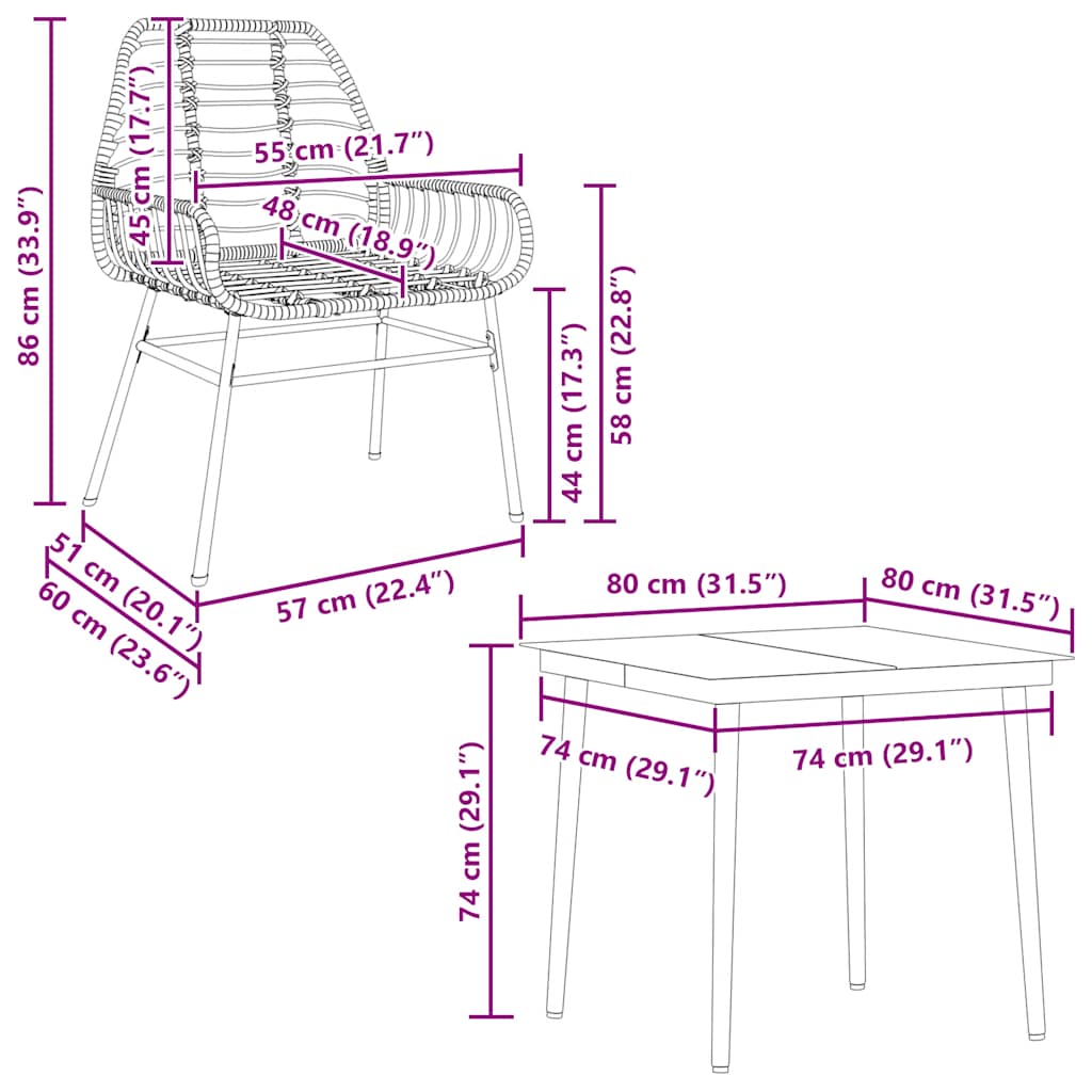 5 Dele Spisebordssæt Til Haven M. Hynder Polyrattan Glas Sort