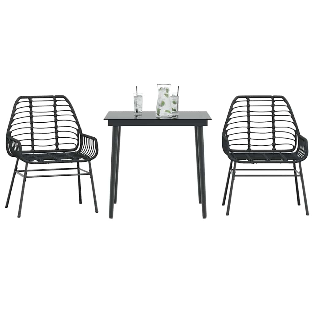 5 Dele Spisebordssæt Til Haven M. Hynder Polyrattan Glas Sort