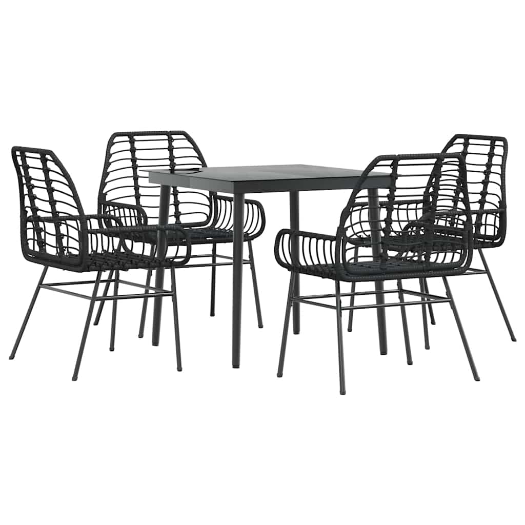 5 Dele Spisebordssæt Til Haven M. Hynder Polyrattan Glas Sort