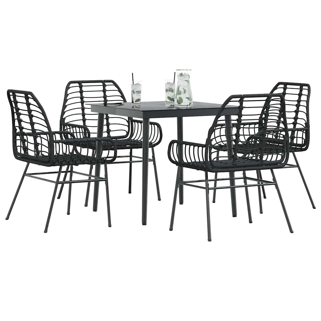 5 Dele Spisebordssæt Til Haven M. Hynder Polyrattan Glas Sort