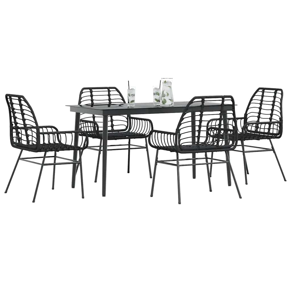 5 Dele Spisebordssæt Til Haven M. Hynder Polyrattan Glas Sort