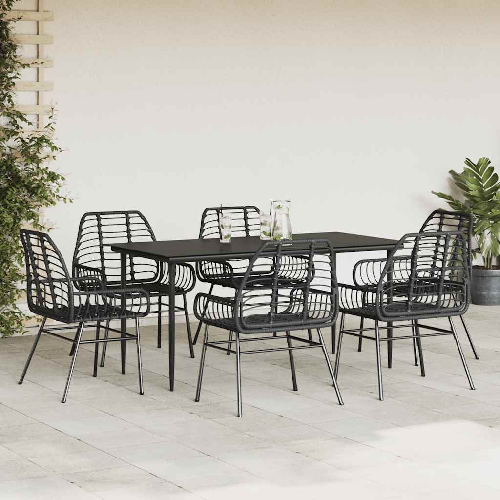 5 Dele Spisebordssæt Til Haven M. Hynder Polyrattan Glas Sort