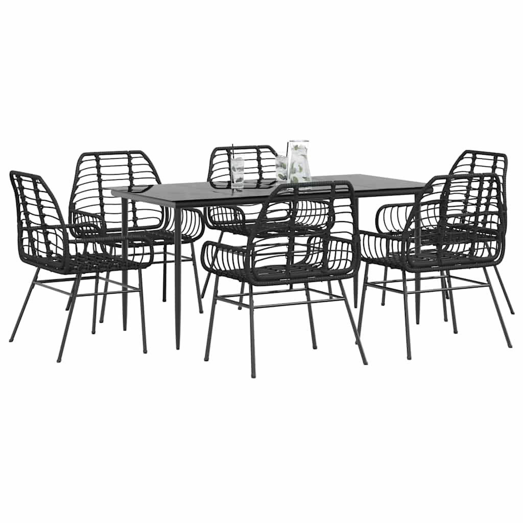 5 Dele Spisebordssæt Til Haven M. Hynder Polyrattan Glas Sort