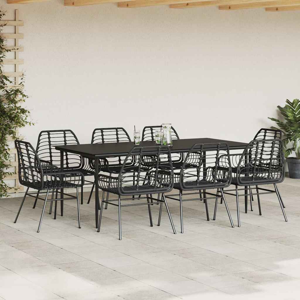 5 Dele Spisebordssæt Til Haven M. Hynder Polyrattan Glas Sort