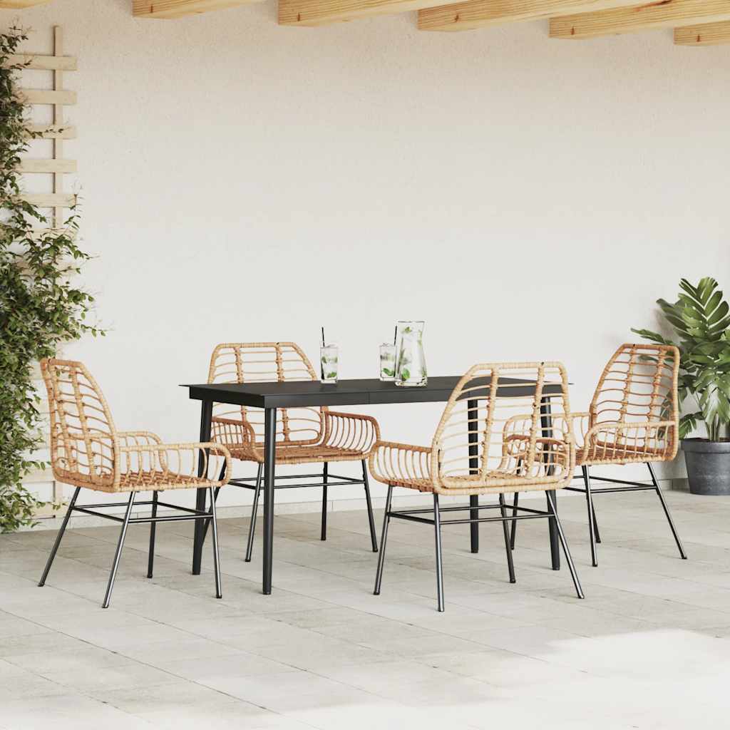 5 Dele Spisebordssæt Til Haven M. Hynder Polyrattan Glas Brun
