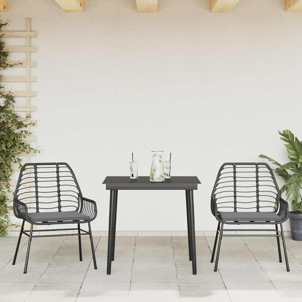 5 Dele Spisebordssæt Til Haven M. Hynder Polyrattan Glas Sort