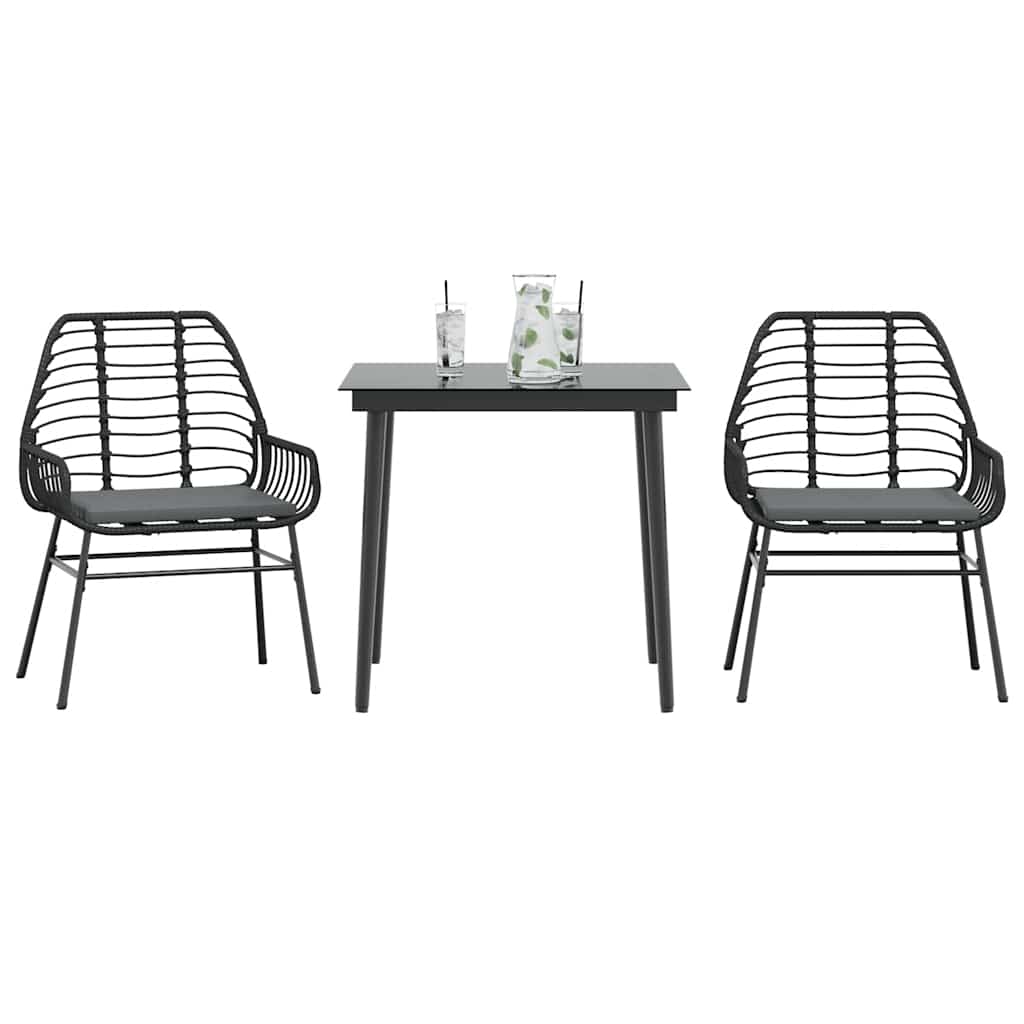 5 Dele Spisebordssæt Til Haven M. Hynder Polyrattan Glas Sort