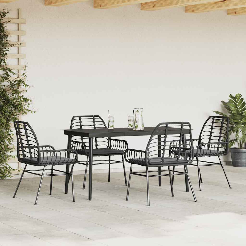 5 Dele Spisebordssæt Til Haven M. Hynder Polyrattan Glas Sort