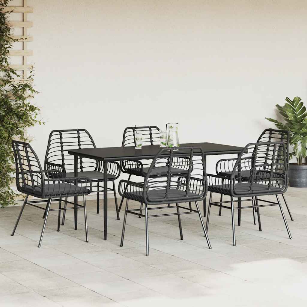 5 Dele Spisebordssæt Til Haven M. Hynder Polyrattan Glas Sort