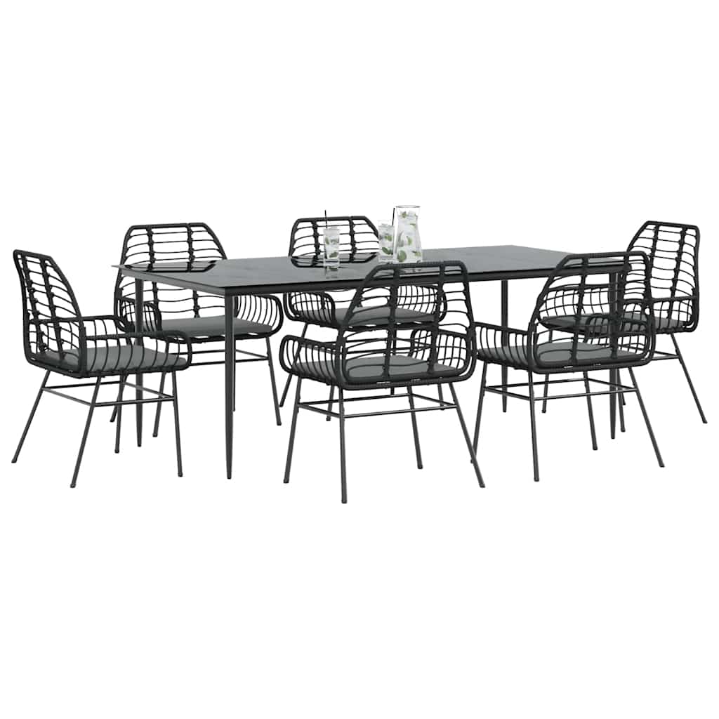 5 Dele Spisebordssæt Til Haven M. Hynder Polyrattan Glas Sort