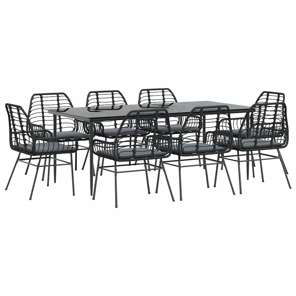 5 Dele Spisebordssæt Til Haven M. Hynder Polyrattan Glas Sort