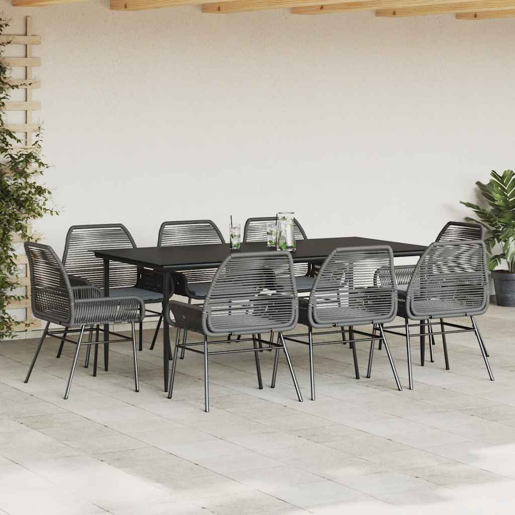 9 Dele Spisebordssæt Til Haven Med Hynder Polyrattan Glas