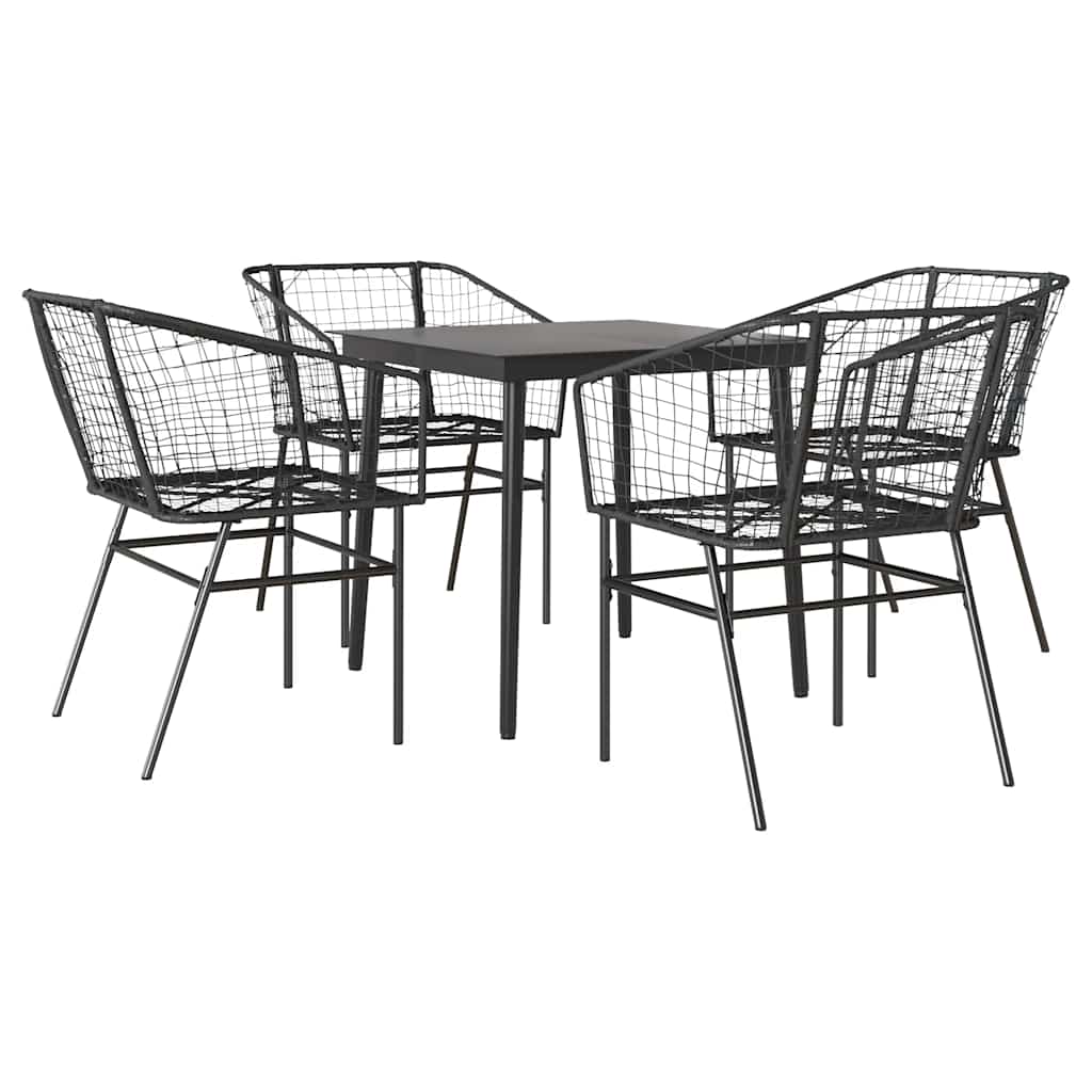 5 Dele Spisebordssæt Til Haven M. Hynder Polyrattan Glas Sort