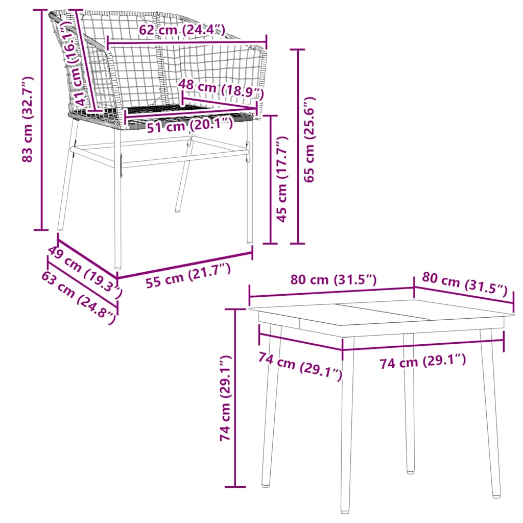 5 Dele Spisebordssæt Til Haven M. Hynder Polyrattan Glas Sort