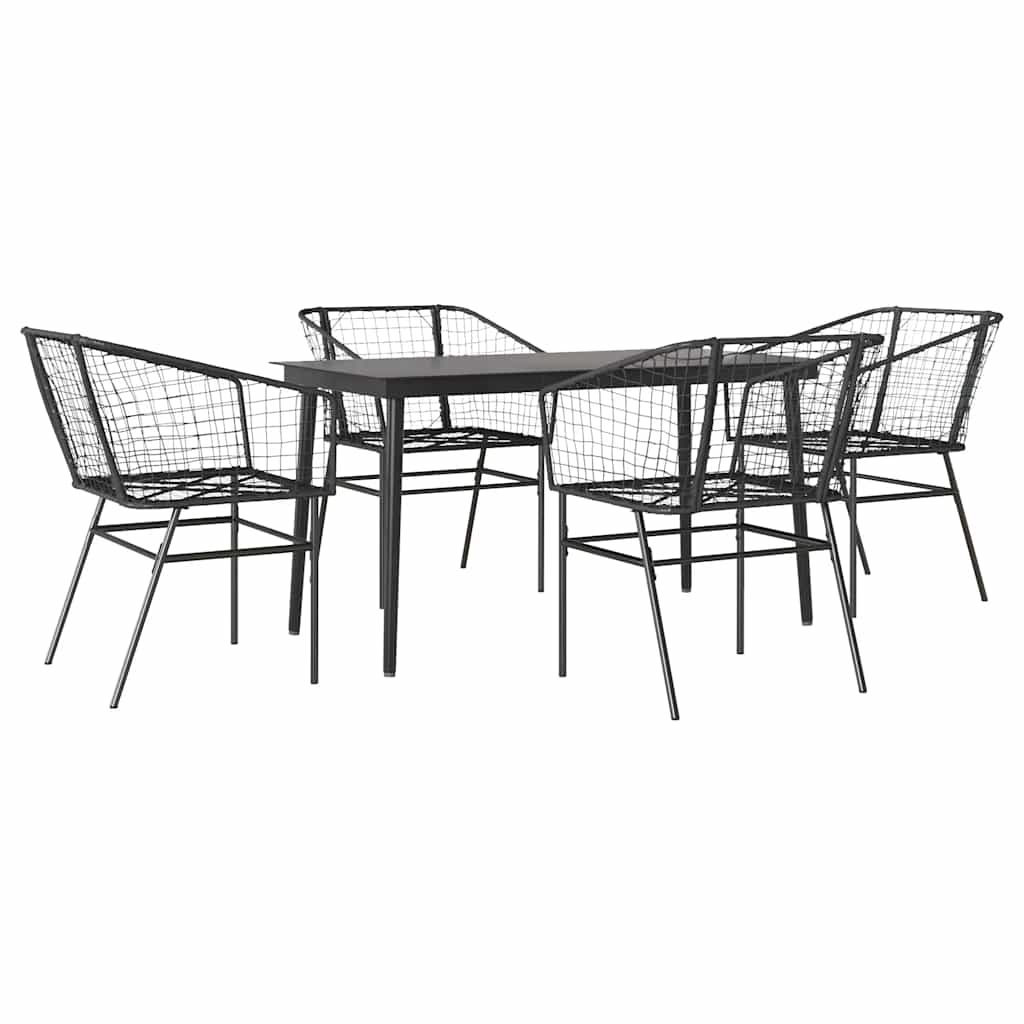 5 Dele Spisebordssæt Til Haven M. Hynder Polyrattan Glas Sort