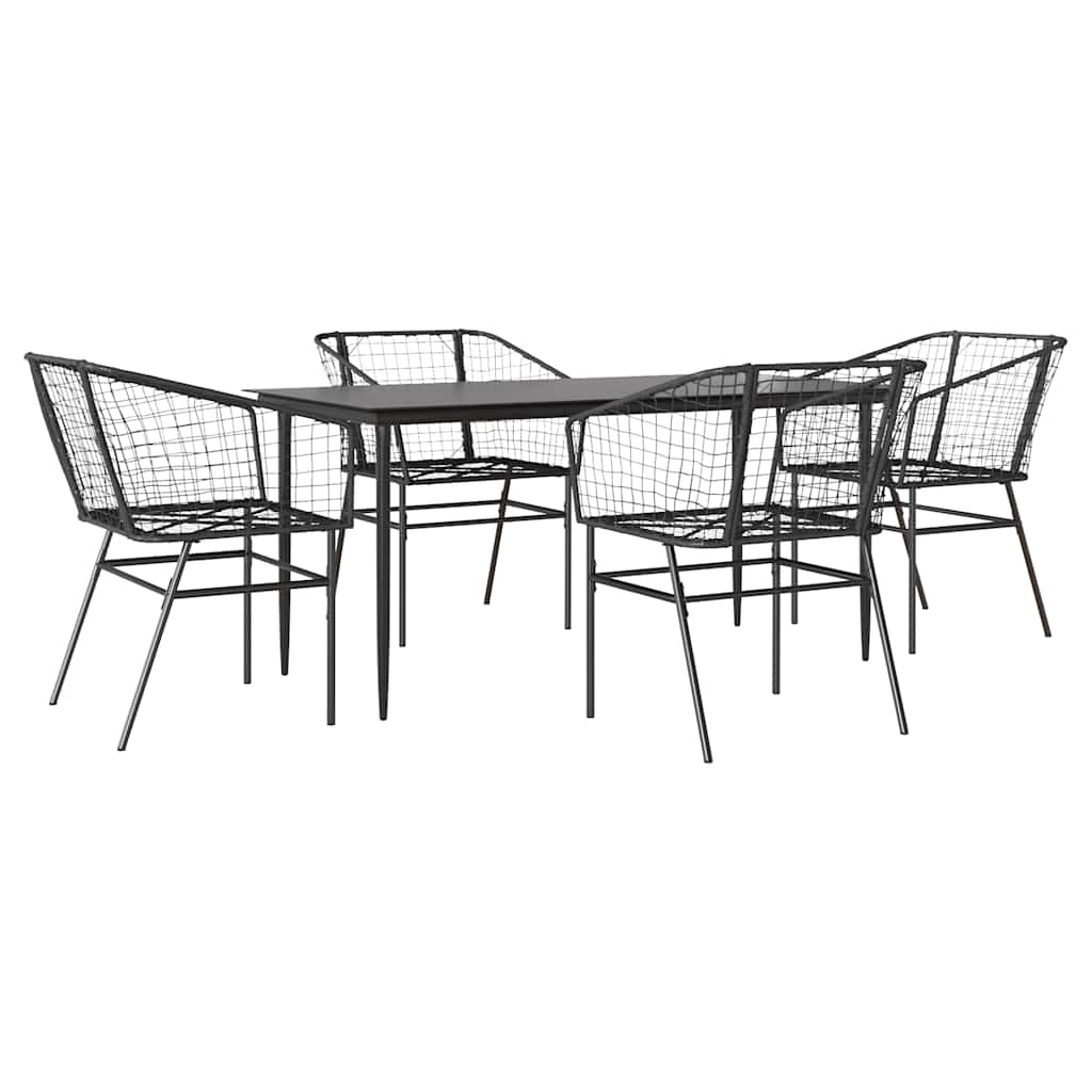 5 Dele Spisebordssæt Til Haven M. Hynder Polyrattan Glas Sort