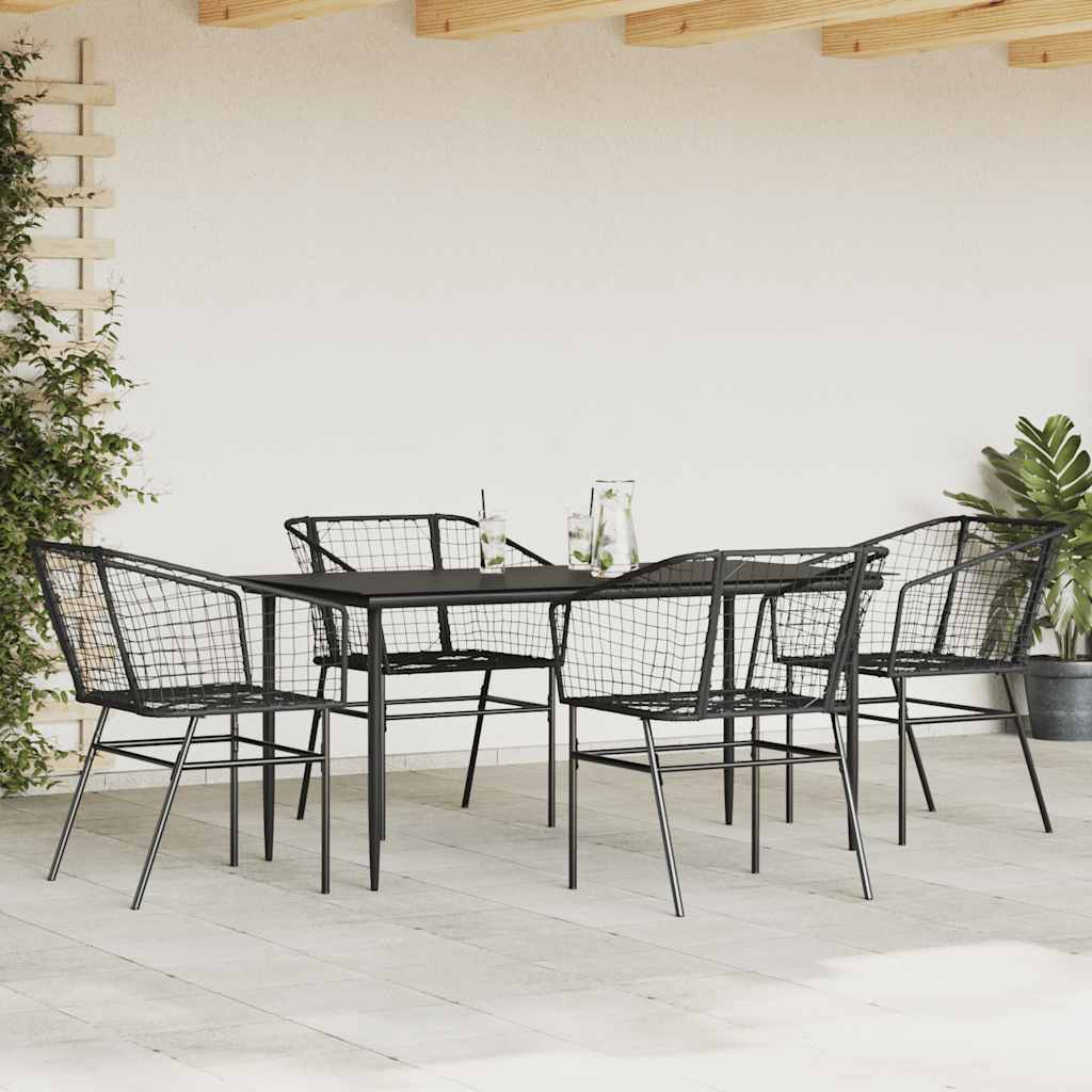 5 Dele Spisebordssæt Til Haven M. Hynder Polyrattan Glas Sort