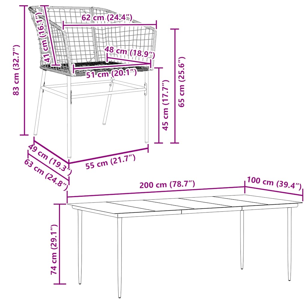 5 Dele Spisebordssæt Til Haven M. Hynder Polyrattan Glas Sort