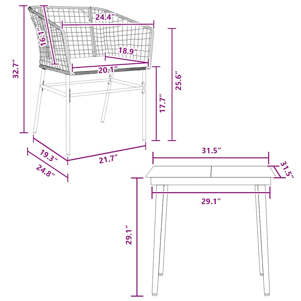 5 Dele Spisebordssæt Til Haven M. Hynder Polyrattan Glas Sort