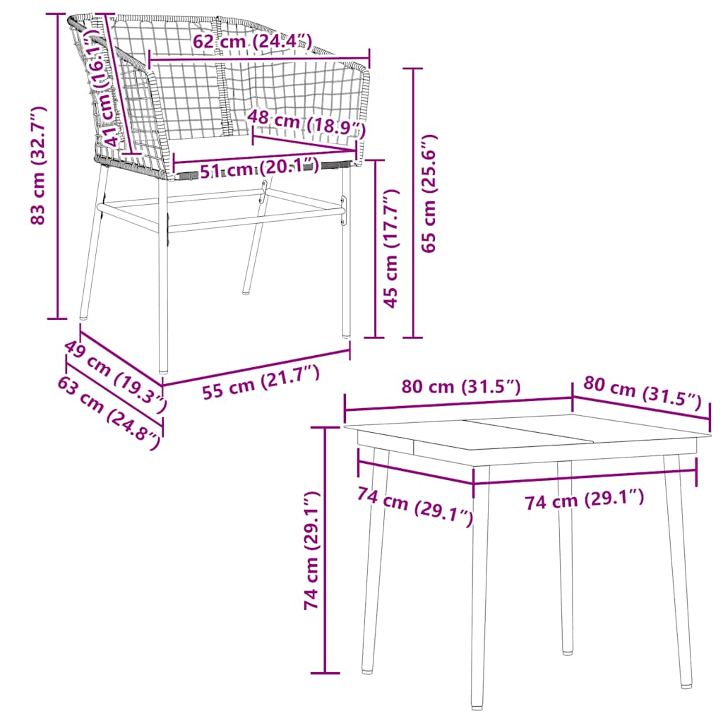 5 Dele Spisebordssæt Til Haven M. Hynder Polyrattan Glas Sort