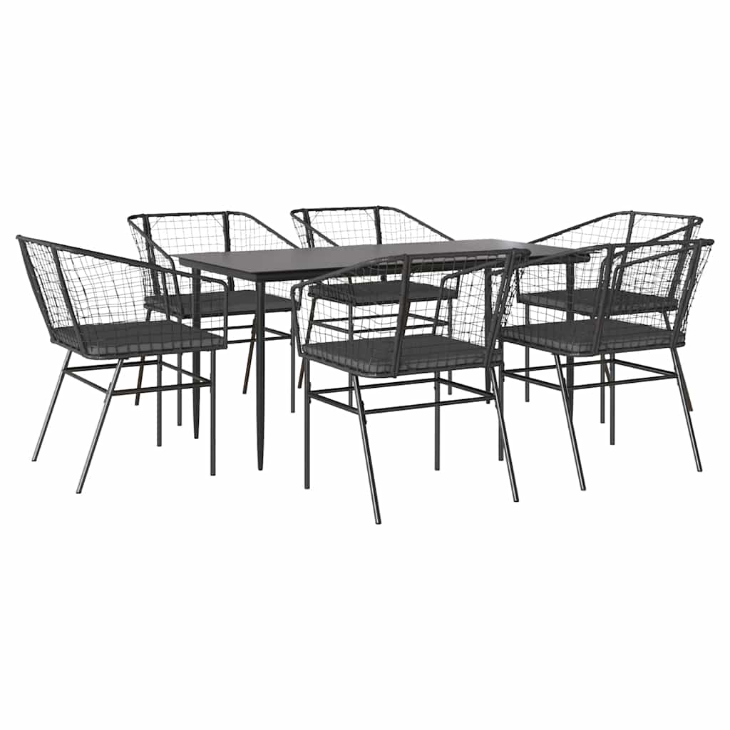5 Dele Spisebordssæt Til Haven M. Hynder Polyrattan Glas Sort