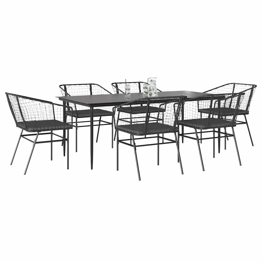 5 Dele Spisebordssæt Til Haven M. Hynder Polyrattan Glas Sort