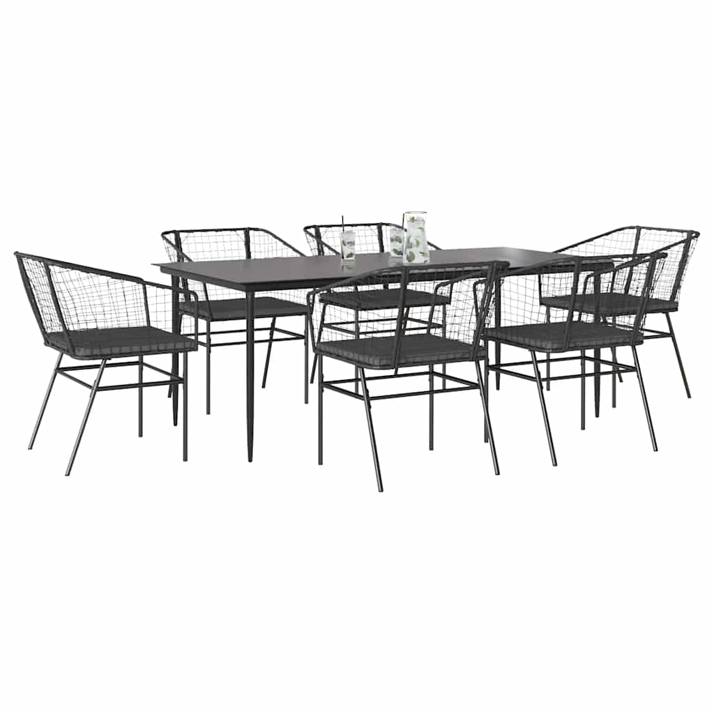 5 Dele Spisebordssæt Til Haven M. Hynder Polyrattan Glas Sort