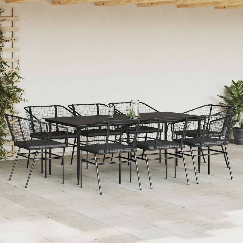5 Dele Spisebordssæt Til Haven M. Hynder Polyrattan Glas Sort