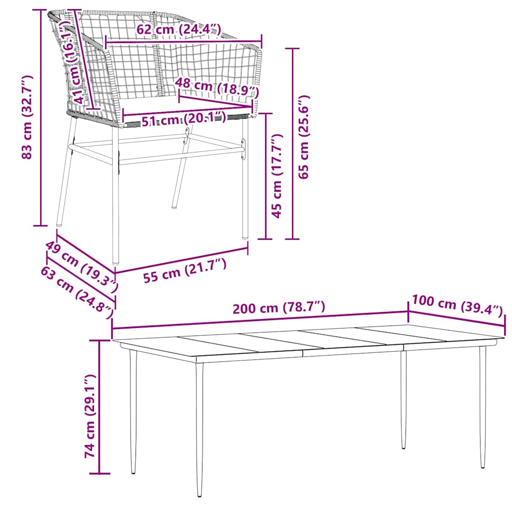 5 Dele Spisebordssæt Til Haven M. Hynder Polyrattan Glas Sort