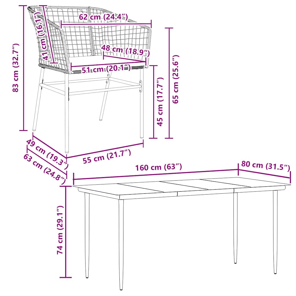 5 Dele Spisebordssæt Til Haven M. Hynder Polyrattan Glas Brun