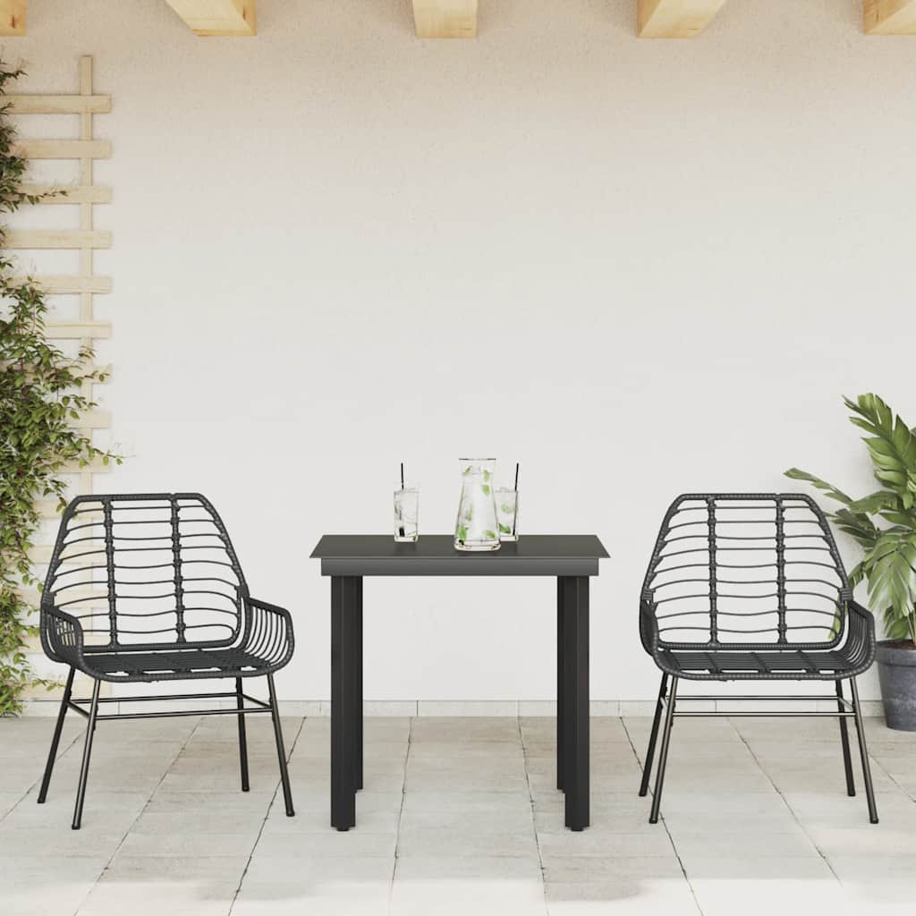 3 Dele Spisebordssæt til Haven Polyrattan Glas Sort - billede 3