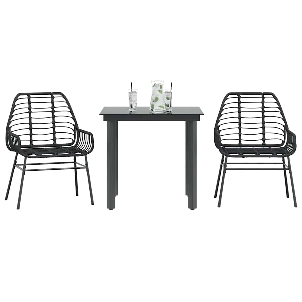 3 Dele Spisebordssæt til Haven Polyrattan Glas Sort - hovedbillede