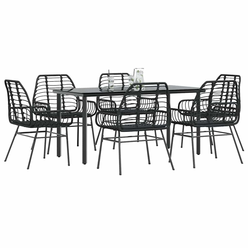 3 Dele Spisebordssæt til Haven Polyrattan Glas Sort