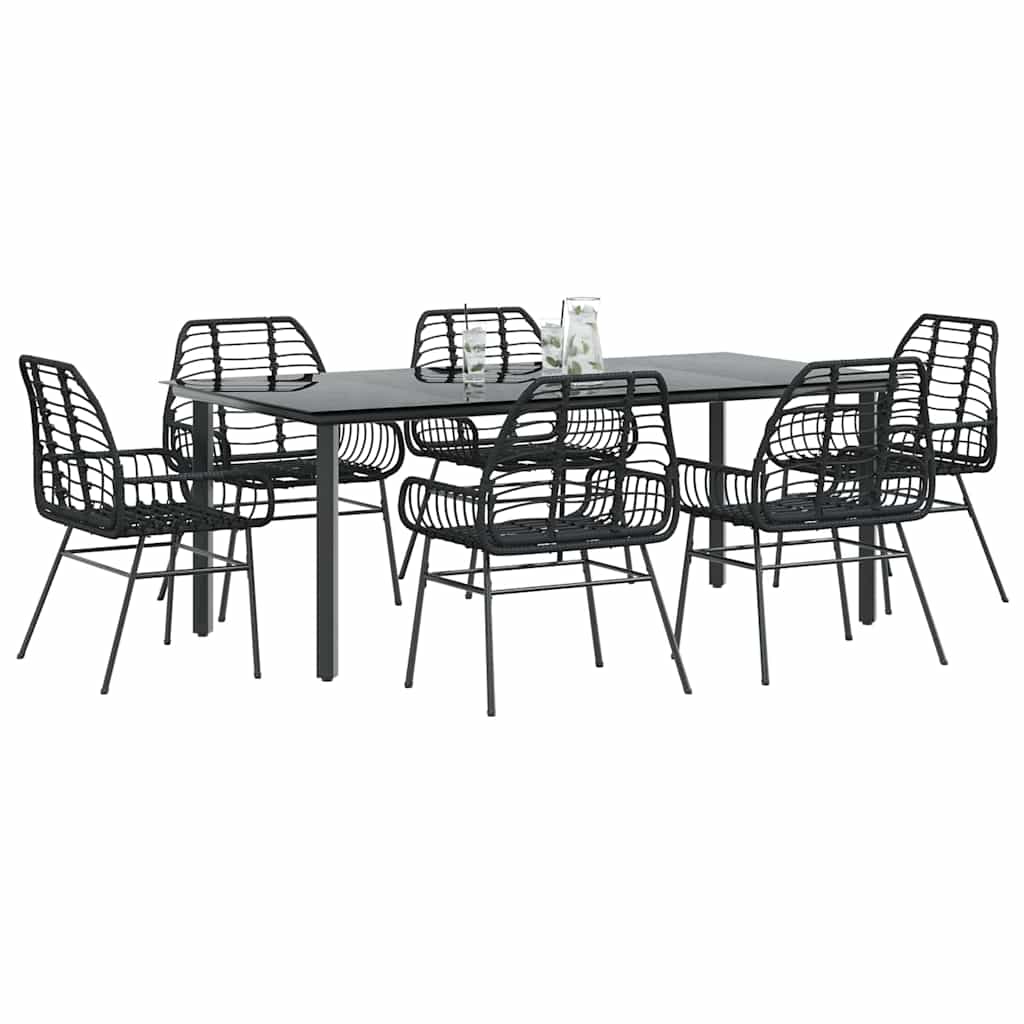 3 Dele Spisebordssæt til Haven Polyrattan Glas Sort