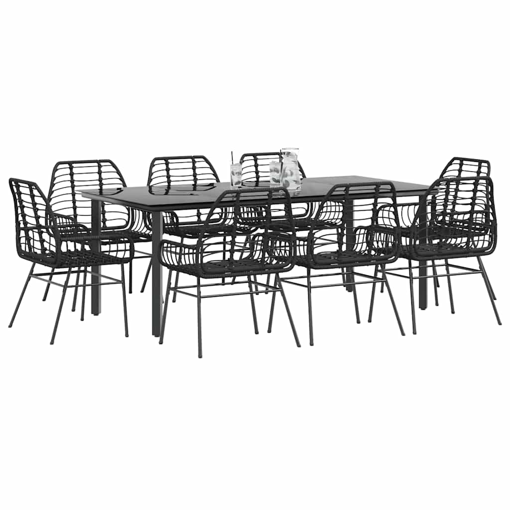 3 Dele Spisebordssæt til Haven Polyrattan Glas Sort