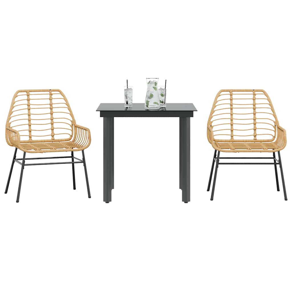 3 Dele Spisebordssæt til Haven Polyrattan Glas Sort