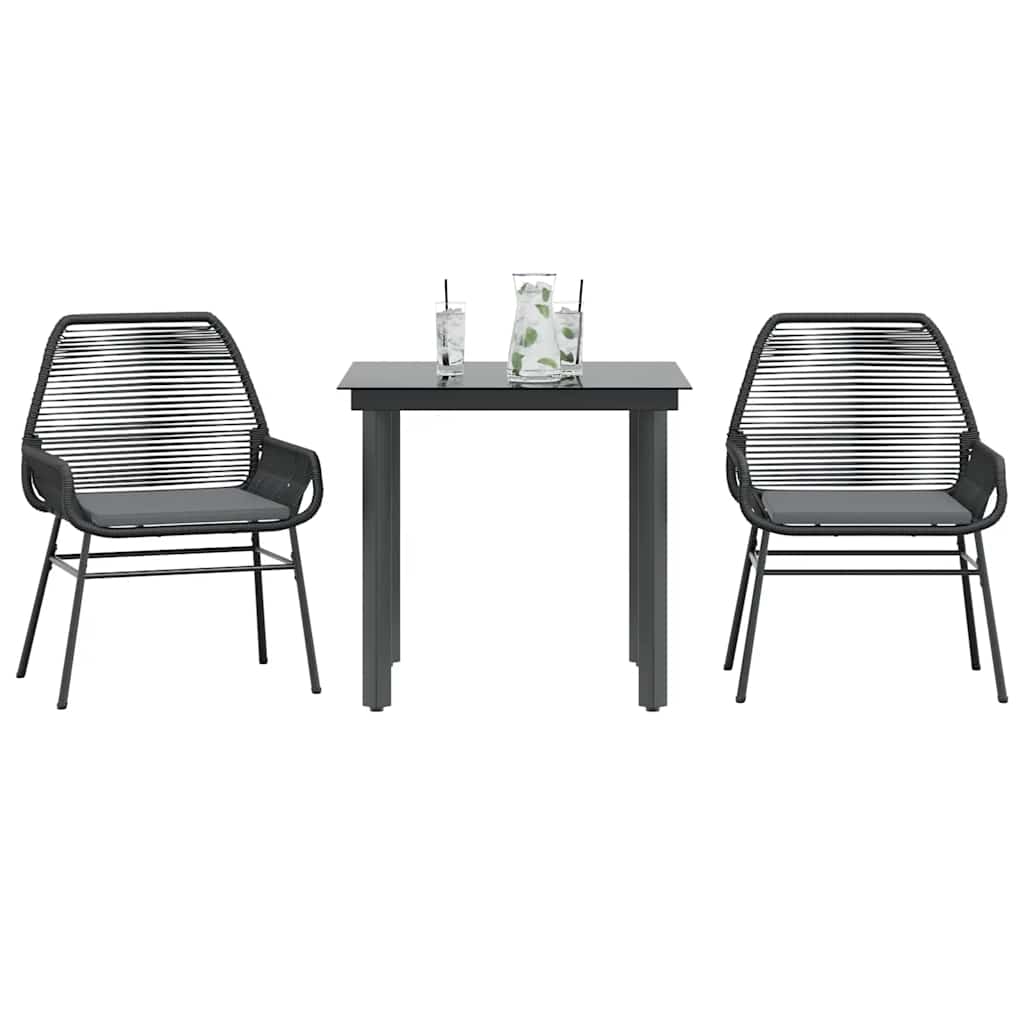 3 Dele Spisebordssæt til Haven M. Hynder Polyrattan Glas Sort - hovedbillede
