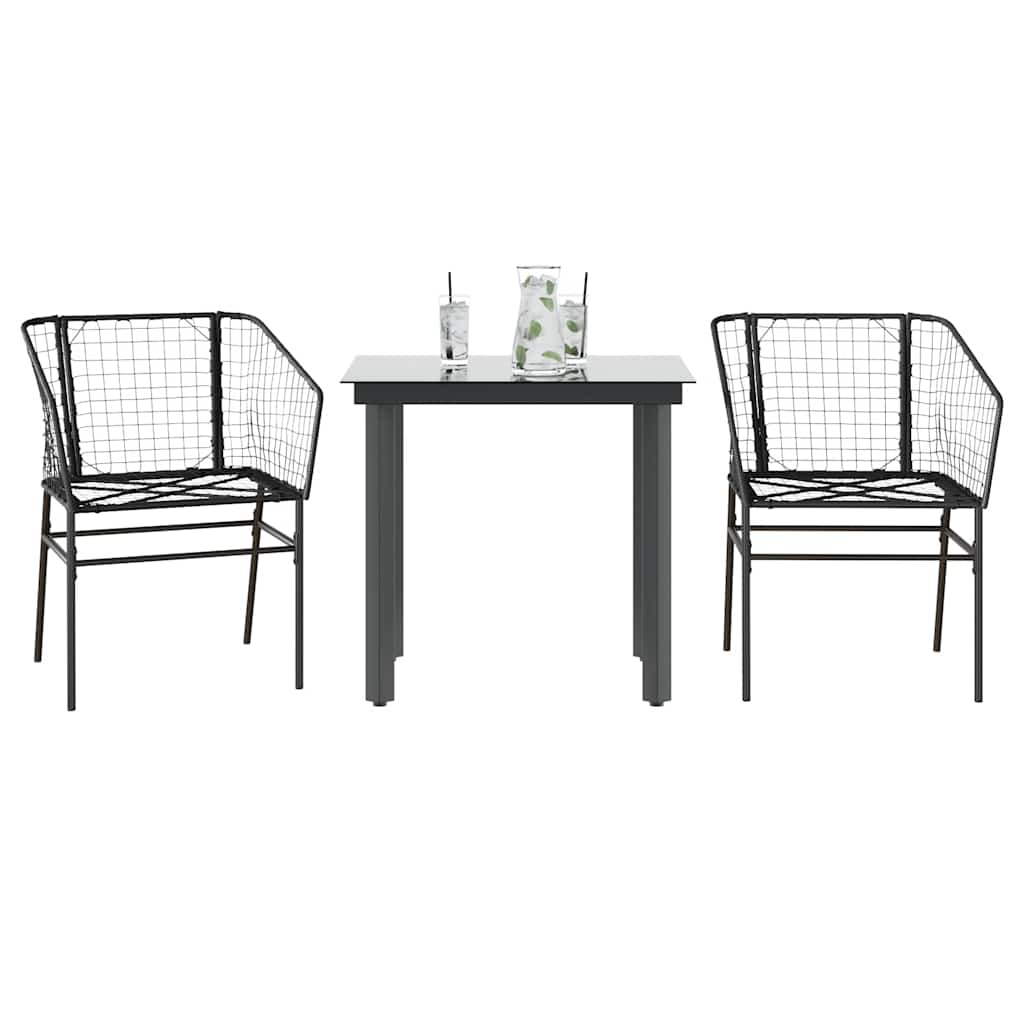 3 Dele Spisebordssæt til Haven Polyrattan Glas Sort - hovedbillede