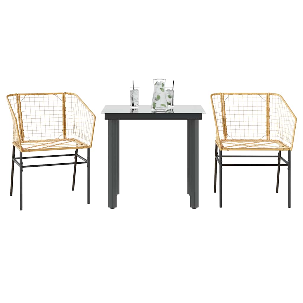 3 Dele Spisebordssæt til Haven Polyrattan Glas Sort
