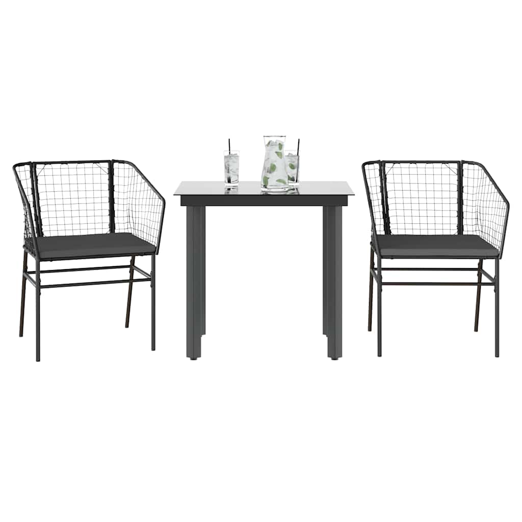3 Dele Spisebordssæt til Haven Polyrattan Glas Sort