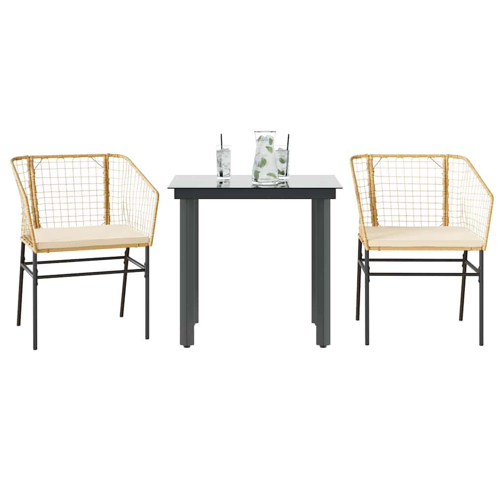 3 Dele Spisebordssæt til Haven Polyrattan Glas Sort