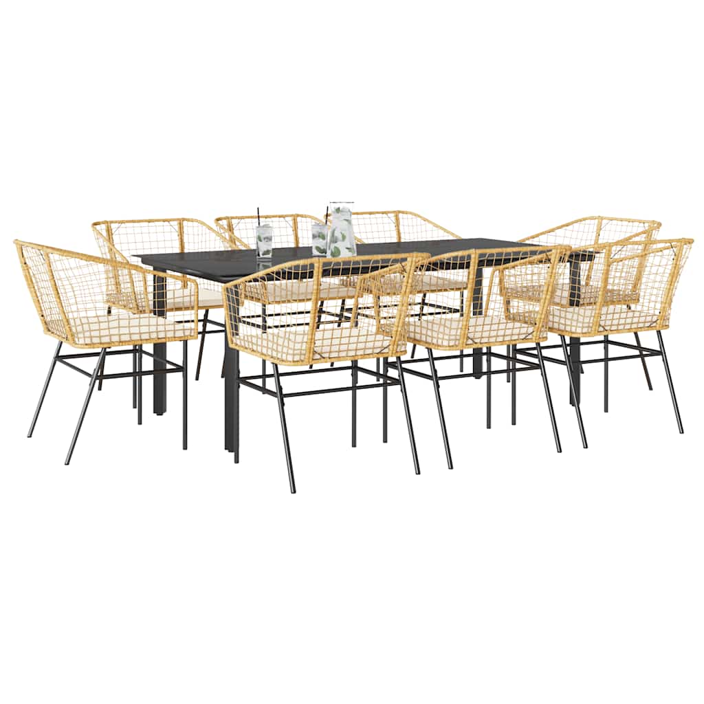 3 Dele Spisebordssæt til Haven Polyrattan Glas Sort