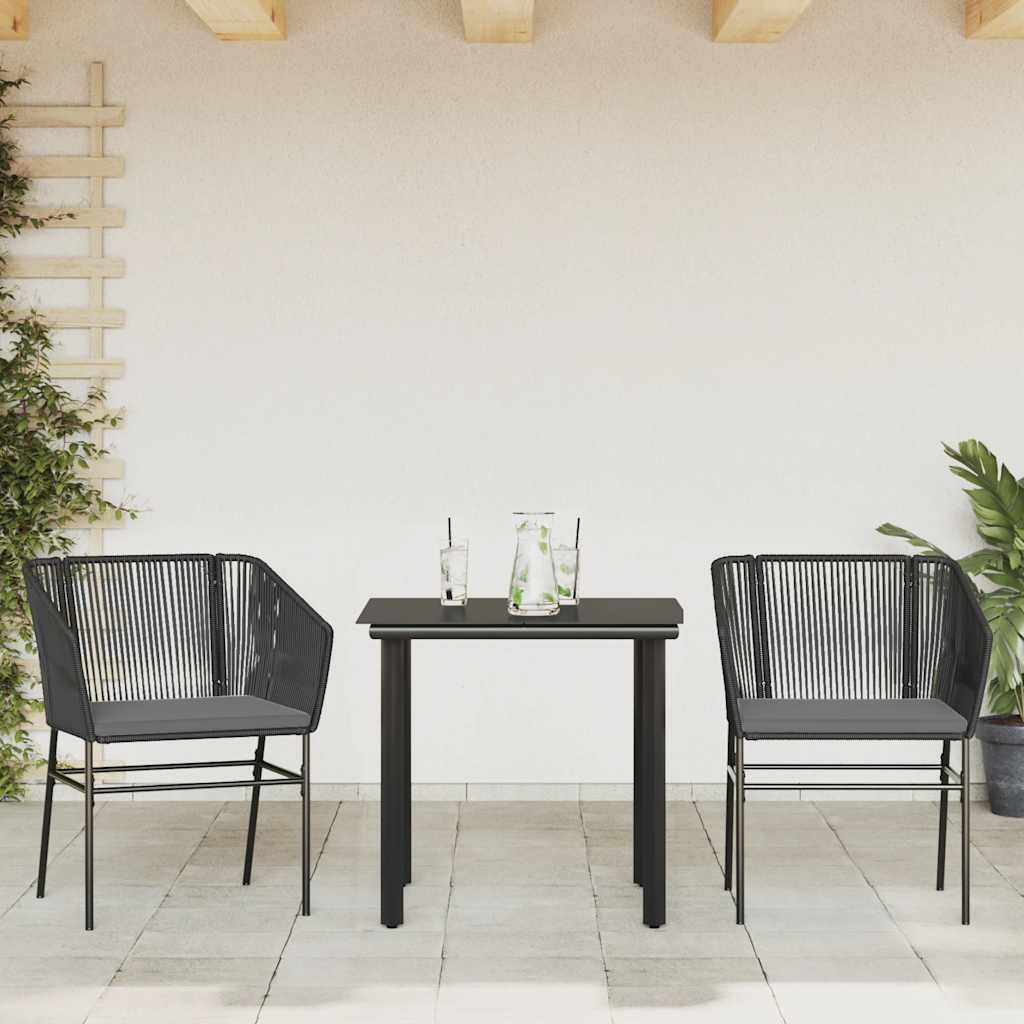 3 Dele Spisebordssæt til Haven M. Hynder Polyrattan Glas Sort - billede 3