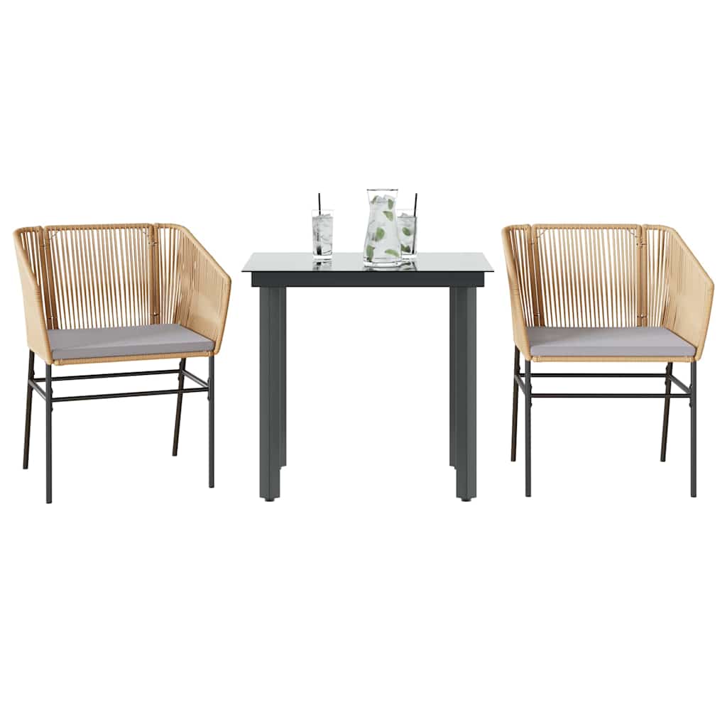 3 Dele Spisebordssæt til Haven M. Hynder Polyrattan Glas Sort