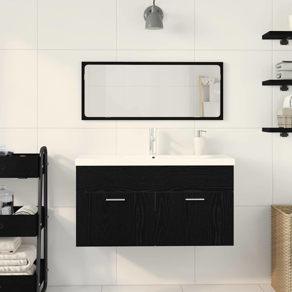 Badeværelsesmøbelssæt Vægmonteret 3 Pcs Sort Eg 90x38.5x46cm - Billede 4