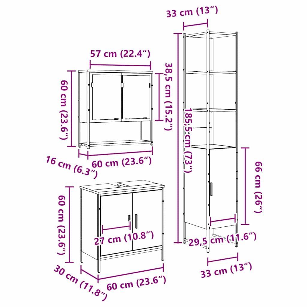 Badeværelsesmøbel Sæt Med Hylde 3 Pcs Brun 33 X 33 X 185.5 Cm - Billede 11