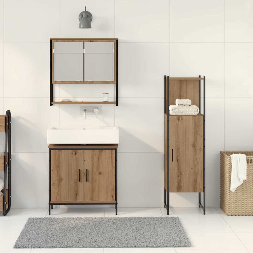 Badeværelsesmøbel Sæt Med Dør 3 Pcs Brun 33 X 33 X 102,5 Cm - Billede 4