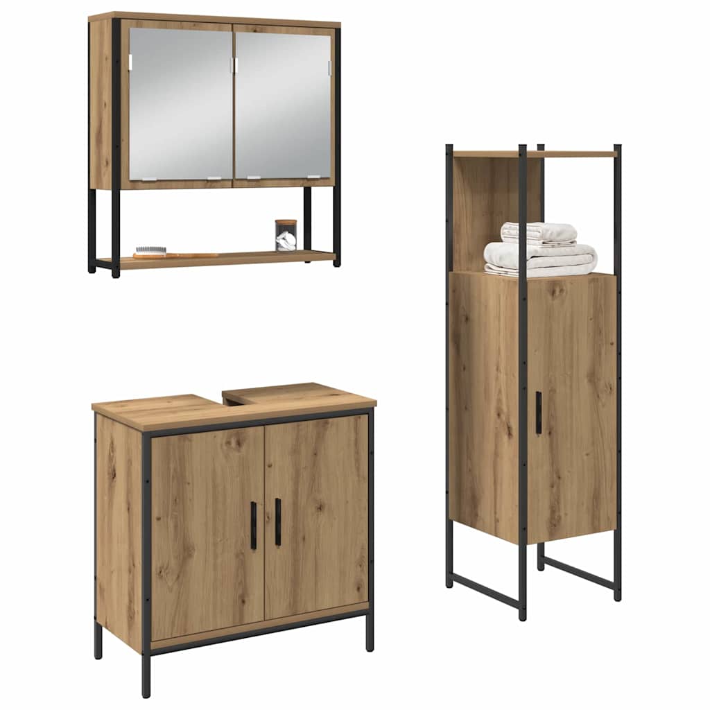 Badeværelsesmøbel Sæt Med Dør 3 Pcs Brun 33 X 33 X 102,5 Cm - Billede 3